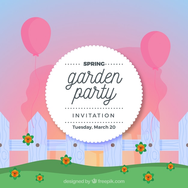 Vecteur gratuit invitation de fête de jardin avec clôture