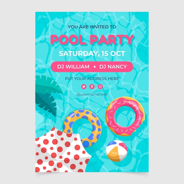 Vecteur gratuit invitation de fête de piscine dessinée à la main