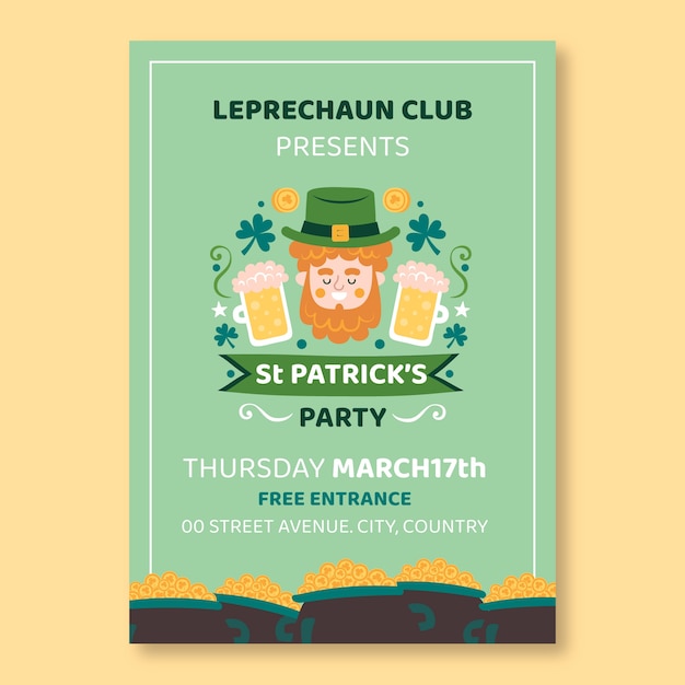 Invitation à La Fête De La Saint-patrick Leprechaun Dessiné à La Main