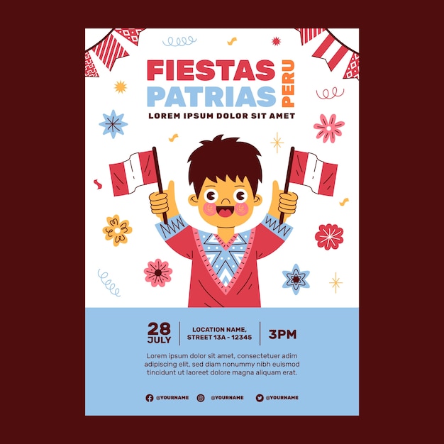 Vecteur gratuit invitation fiestas patrias pérou dessinée à la main