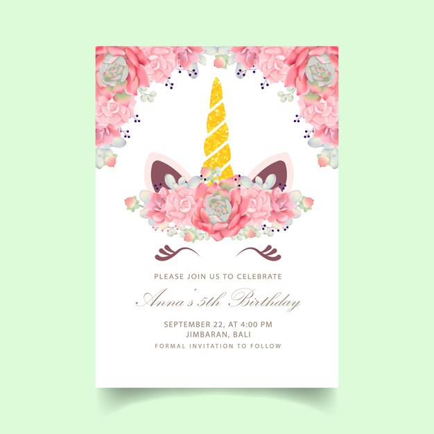 Carte Mignonne Avec Licorne Et Cadre Floral Vecteur Gratuite