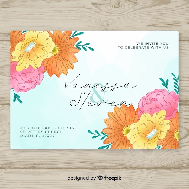 Vecteur gratuit invitation florale mariage aquarelle