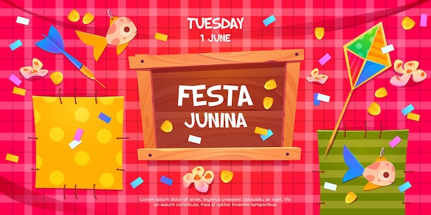 Invitation de flyer de dessin animé de festa junina en fête