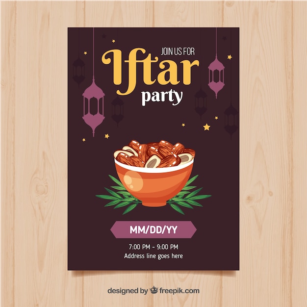 Vecteur gratuit invitation iftar plat