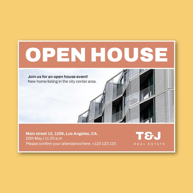 Vecteur gratuit invitation à la journée portes ouvertes de l'immobilier géométrique t & j