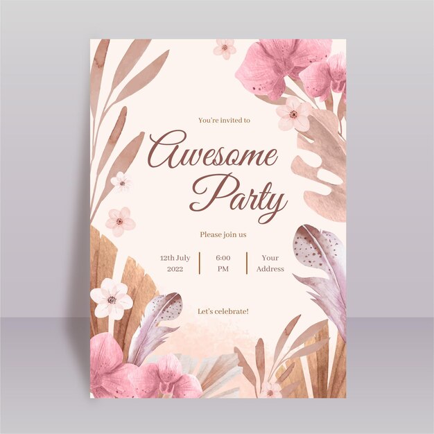 Invitation de mariage aquarelle dessinés à la main
