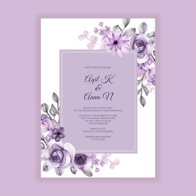 Invitation De Mariage Aquarelle Fleur Pourpre