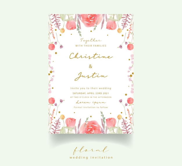 Invitation de mariage aquarelle rose rouge