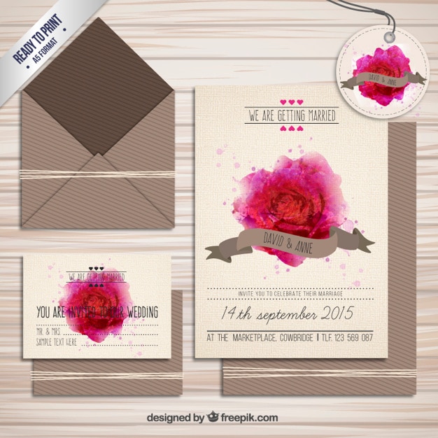 Vecteur gratuit invitation de mariage avec l'aquarelle rose