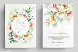 Vecteur gratuit invitation de mariage avec de beaux bouquets de fleurs et ensemble aquarelle de guirlande