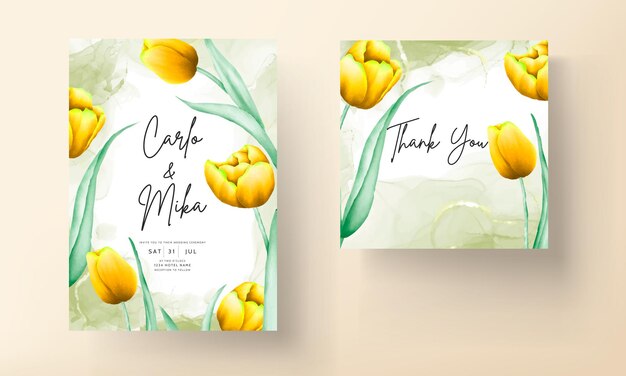 Invitation de mariage avec une belle fleur de tulipe aquarelle jaune