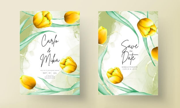 invitation de mariage avec une belle fleur de tulipe aquarelle jaune