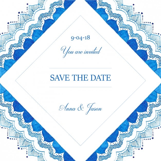 Vecteur gratuit invitation de mariage bleu d'aquarelle