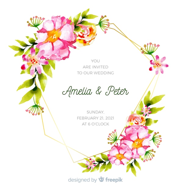 Vecteur gratuit invitation de mariage de cadre floral aquarelle