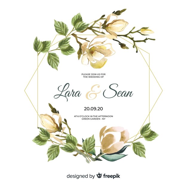 Invitation de mariage de cadre floral aquarelle