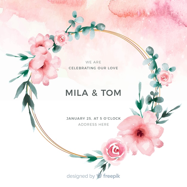 Invitation De Mariage De Cadre Floral Aquarelle