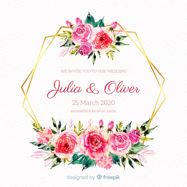 Vecteur gratuit invitation de mariage de cadre floral aquarelle