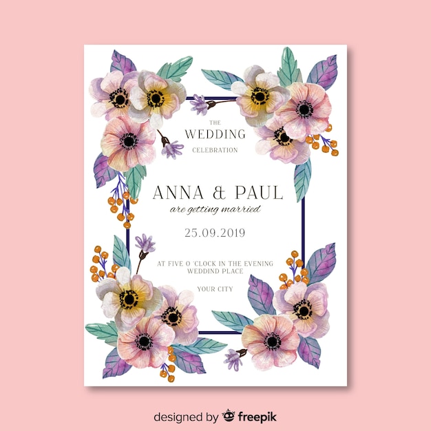 Invitation De Mariage De Cadre Floral Aquarelle