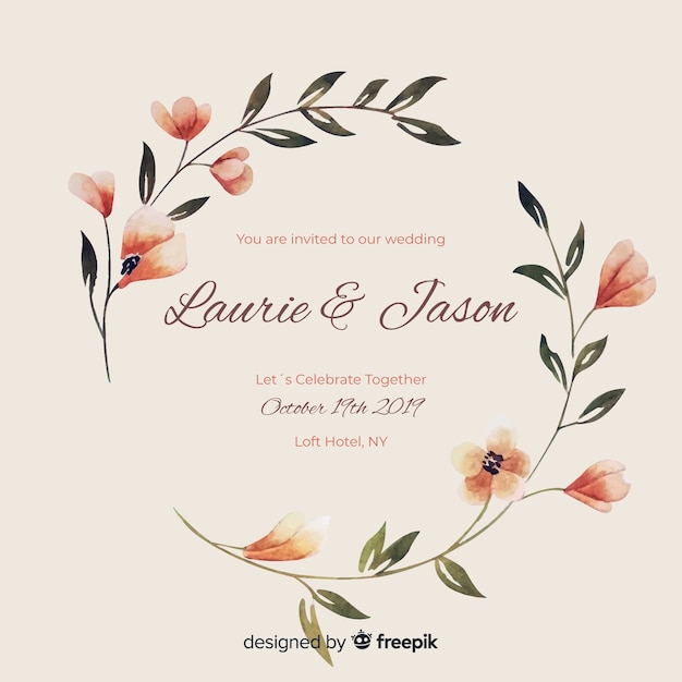 Invitation De Mariage De Cadre Floral Aquarelle