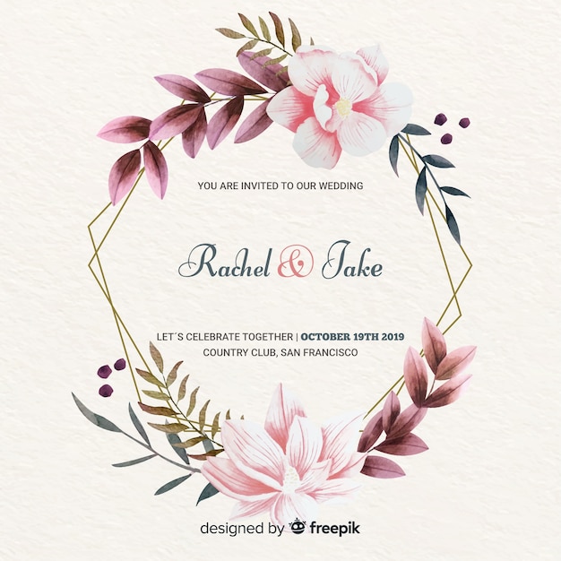 Vecteur gratuit invitation de mariage cadre floral élégant