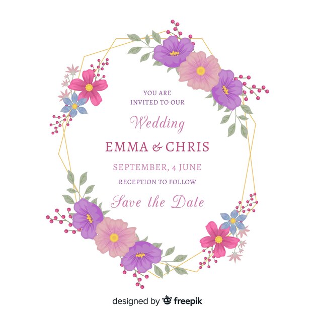 Invitation de mariage avec cadre floral