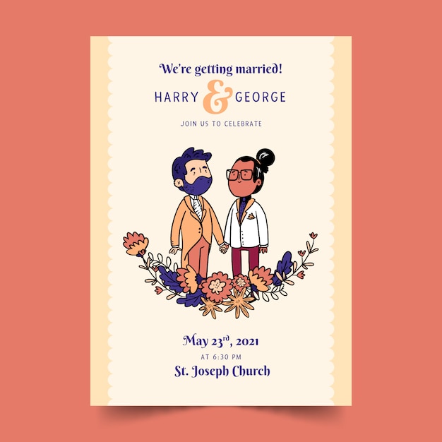 Invitation De Mariage Avec Couple Dessiné