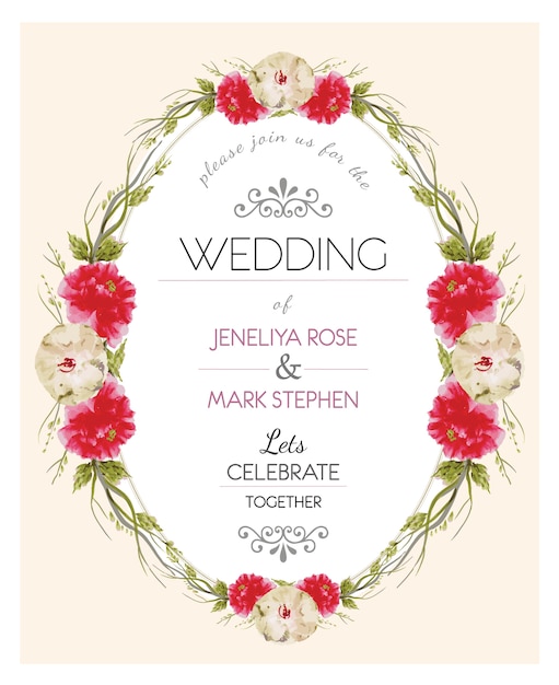 Invitation De Mariage De Couronnes Florales Beige Et Rouge