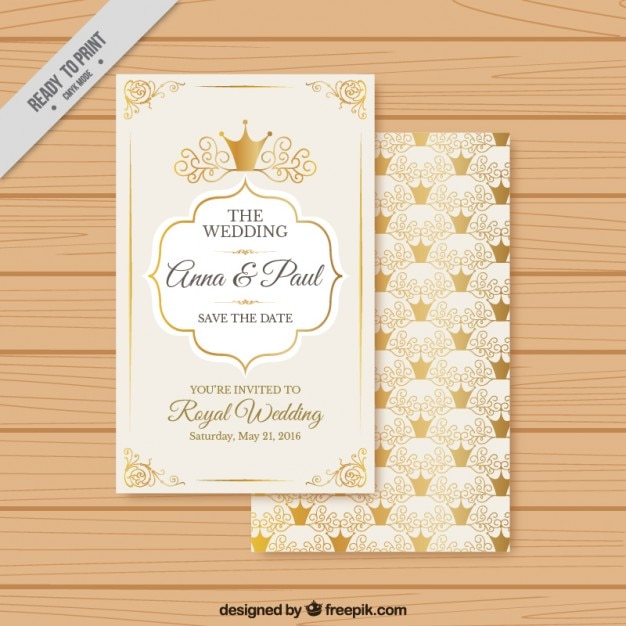 Invitation De Mariage Avec Des Couronnes D'or