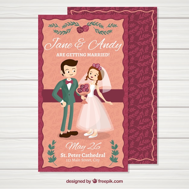 Invitation De Mariage Dans Un Style Plat