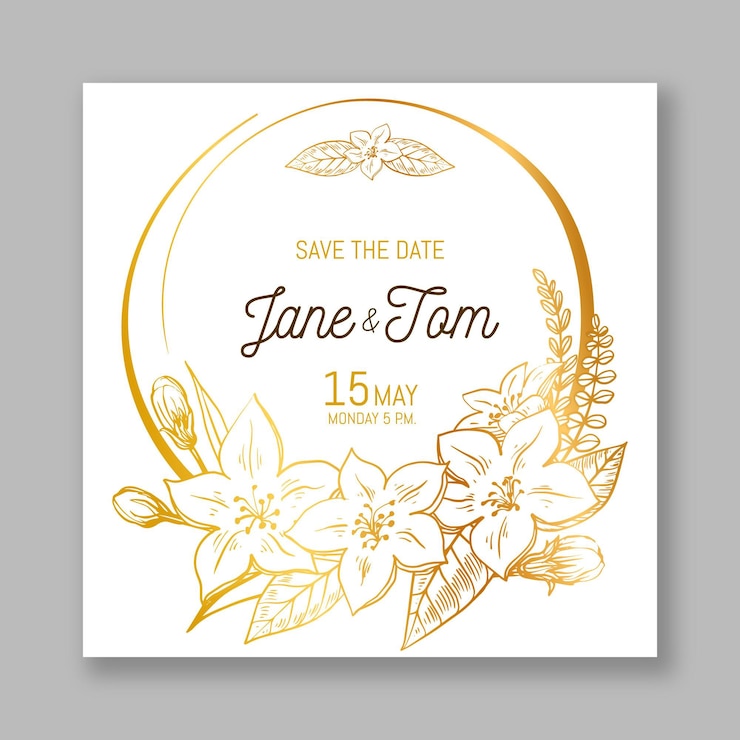 Vecteur gratuit invitation de mariage détaillée dorée florale