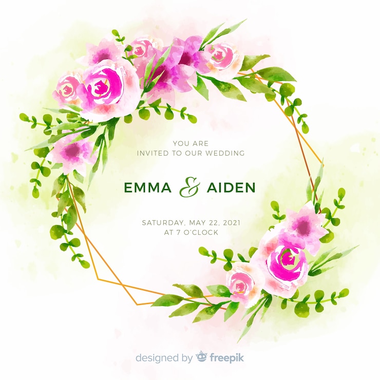 Vecteur gratuit invitation de mariage élégant cadre floral aquarelle