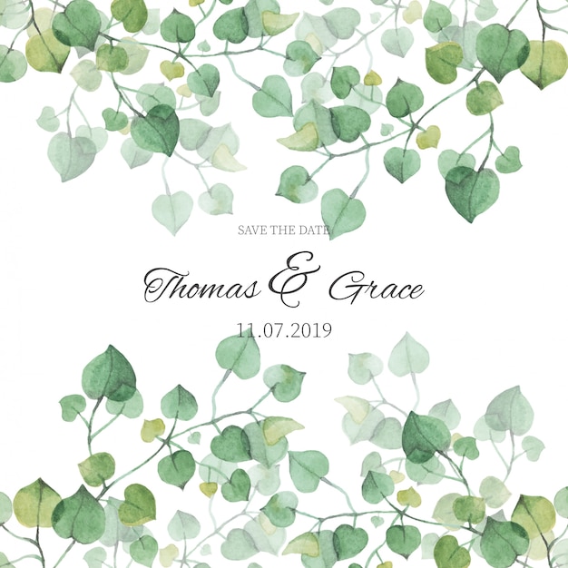 Vecteur gratuit invitation de mariage avec des feuilles d'aquarelle