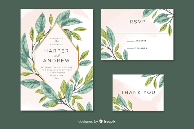 Invitation De Mariage Avec Des Feuilles Peintes Artistiques