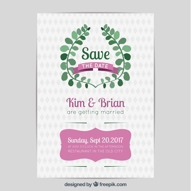 Invitation De Mariage Avec Des Feuilles Plates