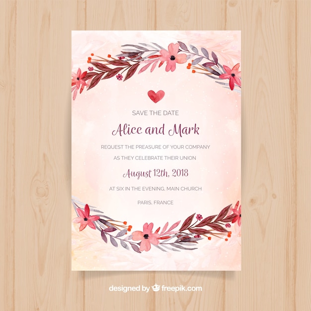 Invitation De Mariage Avec Des Fleurs Aquarelles