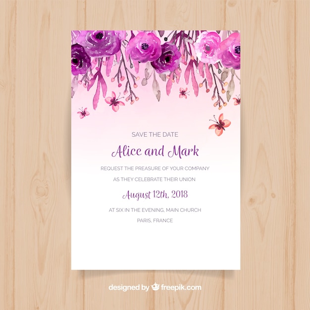 Invitation De Mariage Avec Des Fleurs Aquarelles