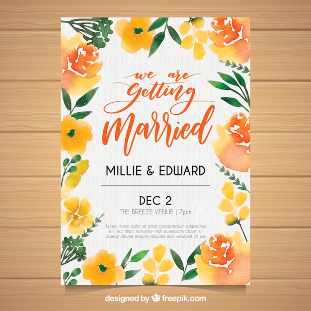 Invitation De Mariage Floral Aquarelle