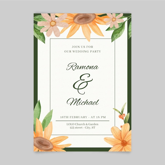 Vecteur gratuit invitation de mariage floral aquarelle