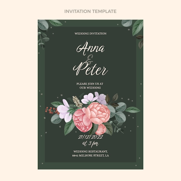 Vecteur gratuit invitation de mariage floral aquarelle