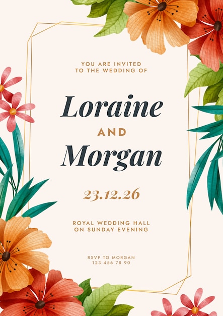 Vecteur gratuit invitation de mariage floral aquarelle