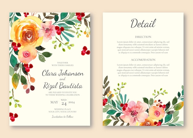 Vecteur gratuit invitation de mariage floral aquarelle