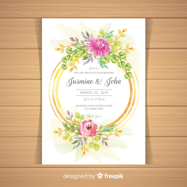 Invitation De Mariage Floral Avec Cadre Doré