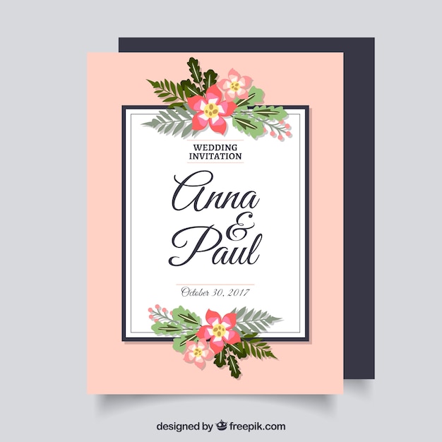 Invitation De Mariage Floral Avec Design Plat