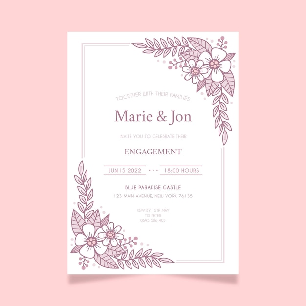 Invitation De Mariage Floral Dessiné à La Main