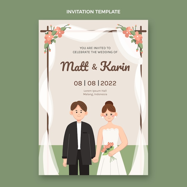 Vecteur gratuit invitation de mariage floral dessiné à la main