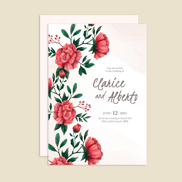 Vecteur gratuit invitation de mariage floral dessiné à la main