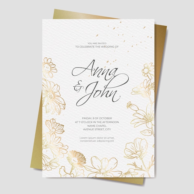 Invitation De Mariage Floral Doré