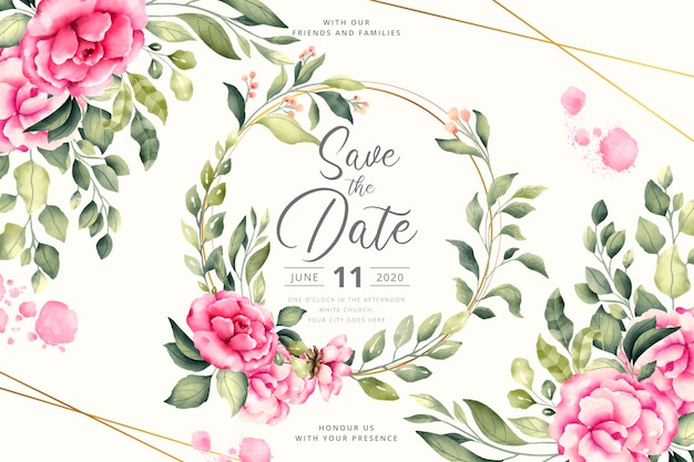 Vecteur gratuit invitation de mariage floral avec fleurs roses