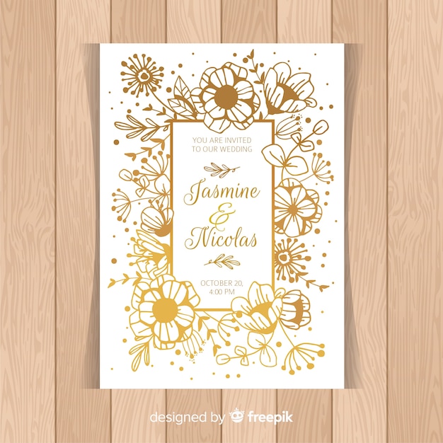 Invitation De Mariage Floral Avec Un Style Doré