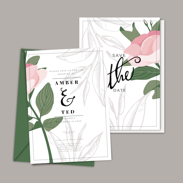 Invitation de mariage avec une grande fleur